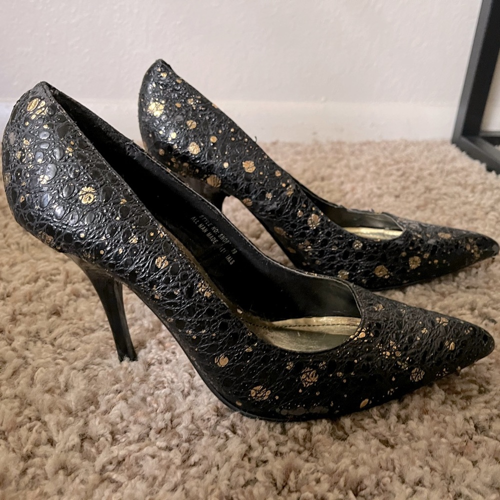 Dollhouse Y2K gold and black speckled heels - Picture 1 of 8